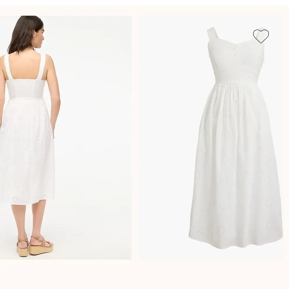$148 J. Crew Factory Eyelet midi dress White NWT